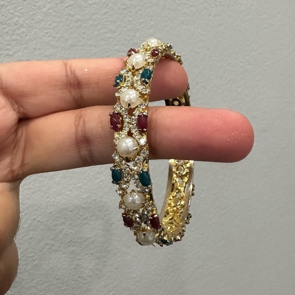 Jewelry - Elegant Gold and Multicolor Gemstone Bangle